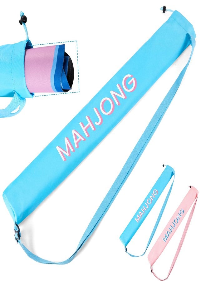 Sunnymove 35 Inch Long Mahjong Mat Bag Cute Double Strapped Soft Polyester Drawstring Mahjong Holder Lightweight Waterproof Outdoor Carrying Bag for Board Games Travel Storage Mat Not Included (Blue) - Image 1